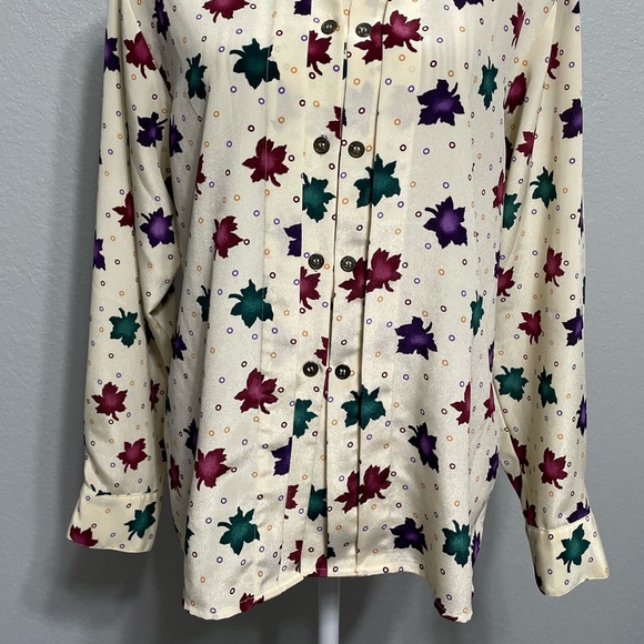 Vintage shirt fall maple leave long sleeve button top blouse size 12 - Picture 8 of 15